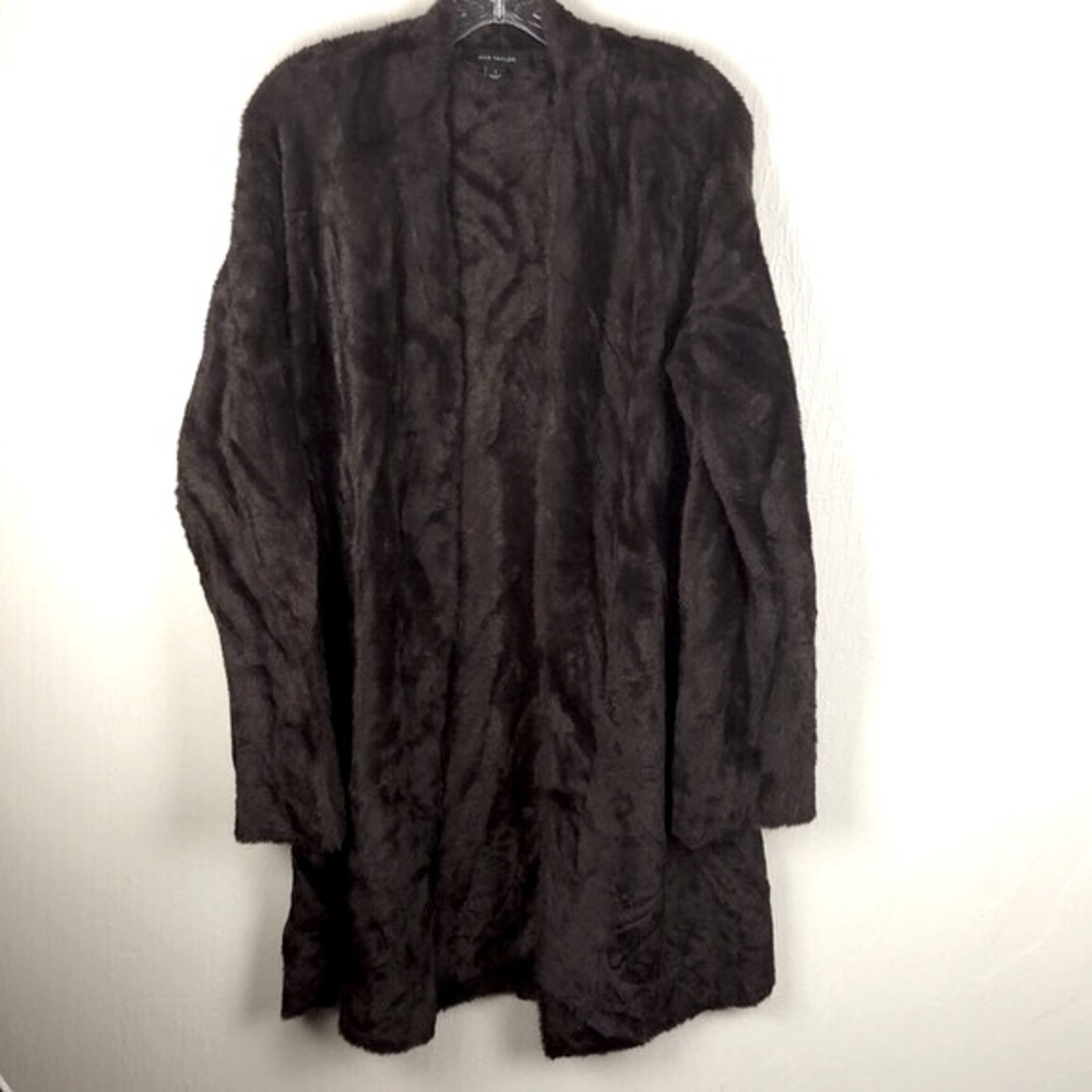Ann Taylor Faux Fur Long Brown Cardigan